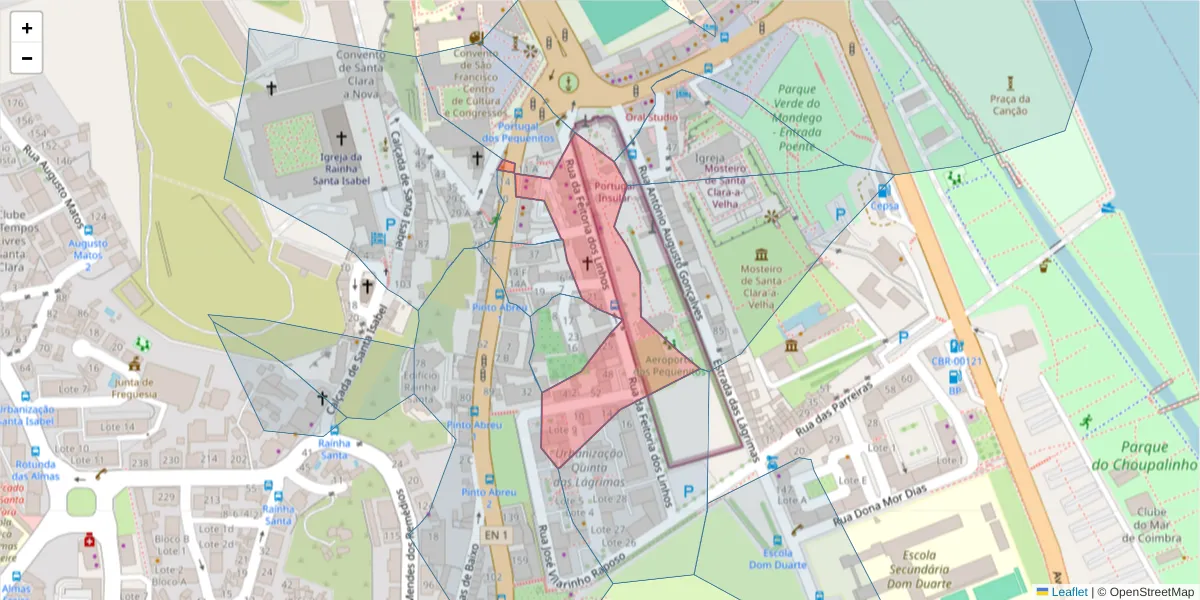 Mapa detalhado do código postal 3040-252 com limites, códigos postais vizinhos e agências dos correios