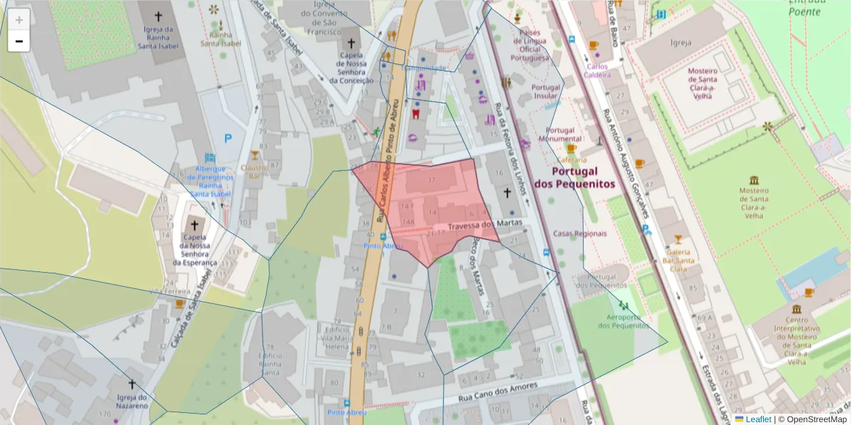Mapa detalhado do código postal 3040-260 com limites, códigos postais vizinhos e agências dos correios