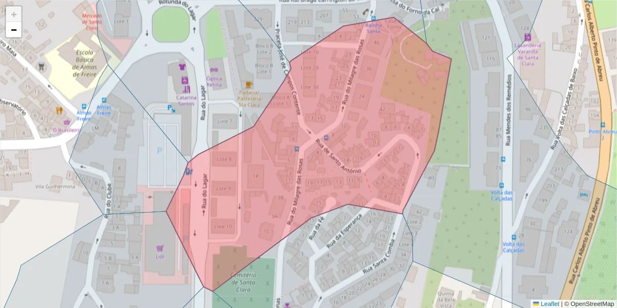 Mapa detalhado do código postal 3040-263 com limites, códigos postais vizinhos e agências dos correios