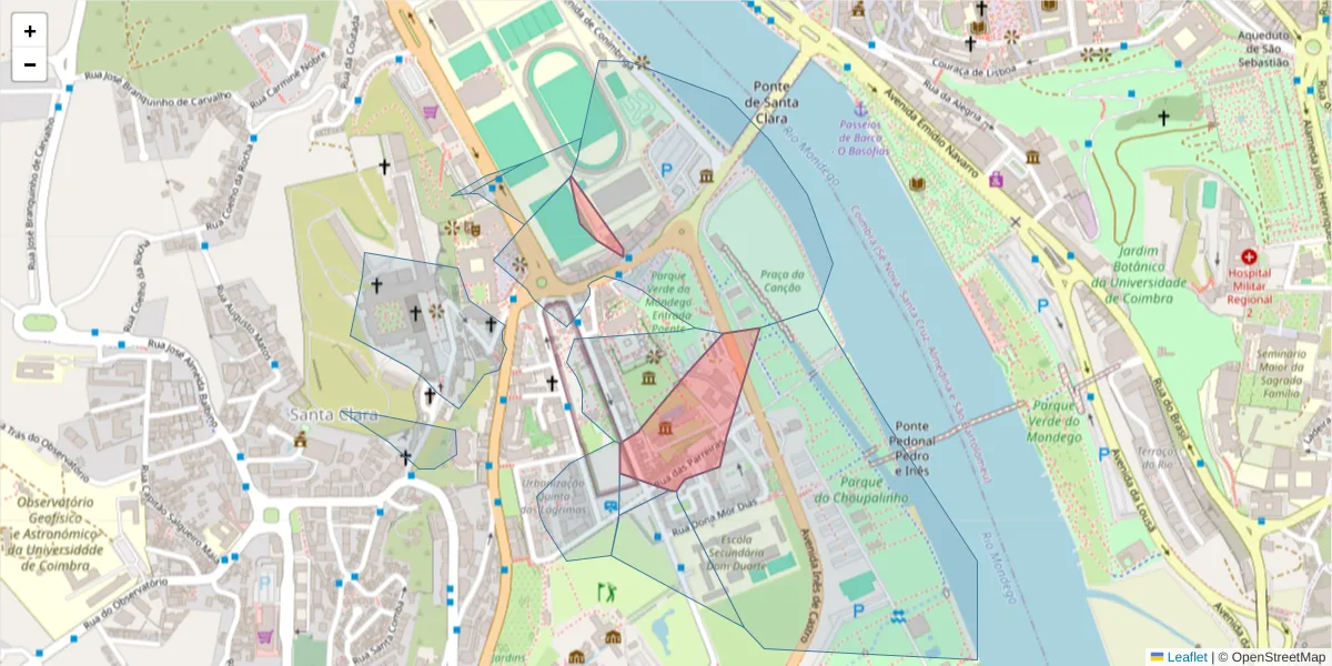 Mapa detalhado do código postal 3040-266 com limites, códigos postais vizinhos e agências dos correios