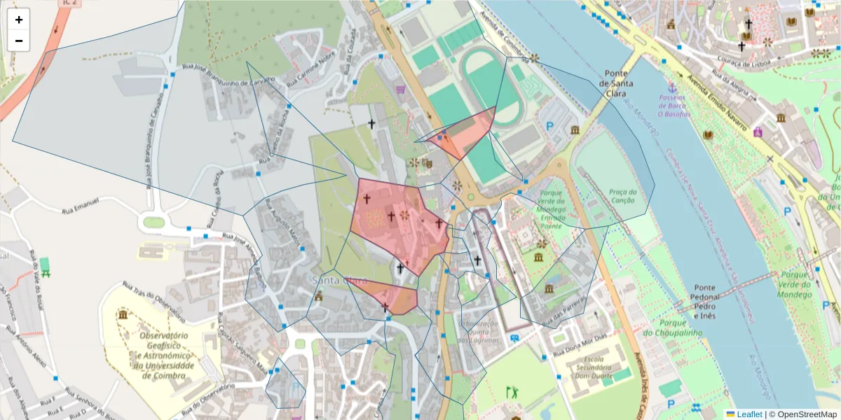 Mapa detalhado do código postal 3040-270 com limites, códigos postais vizinhos e agências dos correios