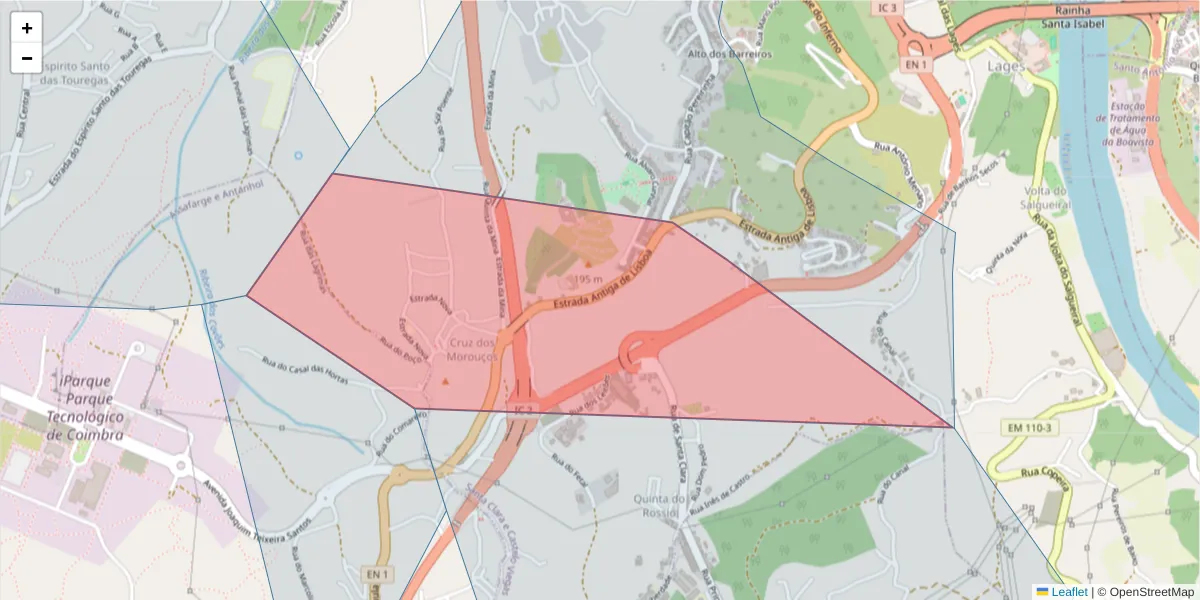 Mapa detalhado do código postal 3040-272 com limites, códigos postais vizinhos e agências dos correios