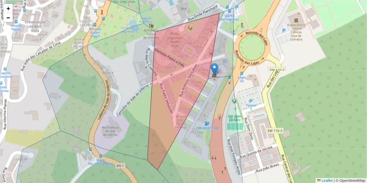 Mapa detalhado do código postal 3040-375 com limites, códigos postais vizinhos e agências dos correios