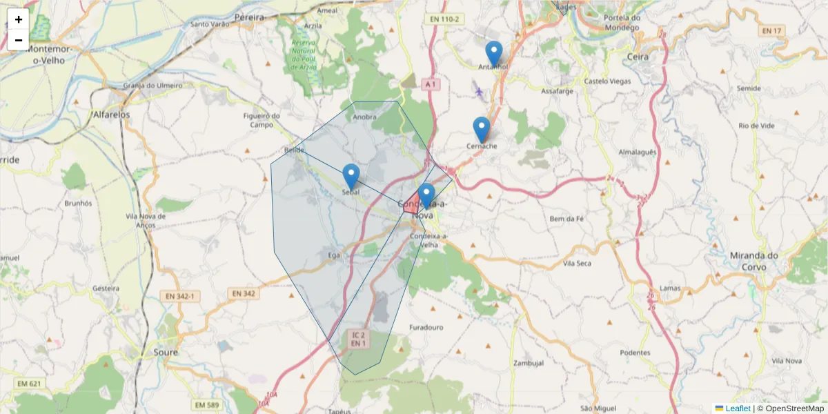 Mapa detalhado do código postal 3041-901 com limites, códigos postais vizinhos e agências dos correios
