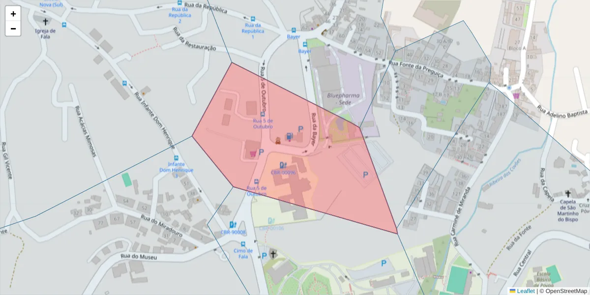 Mapa detalhado do código postal 3045-043 com limites, códigos postais vizinhos e agências dos correios