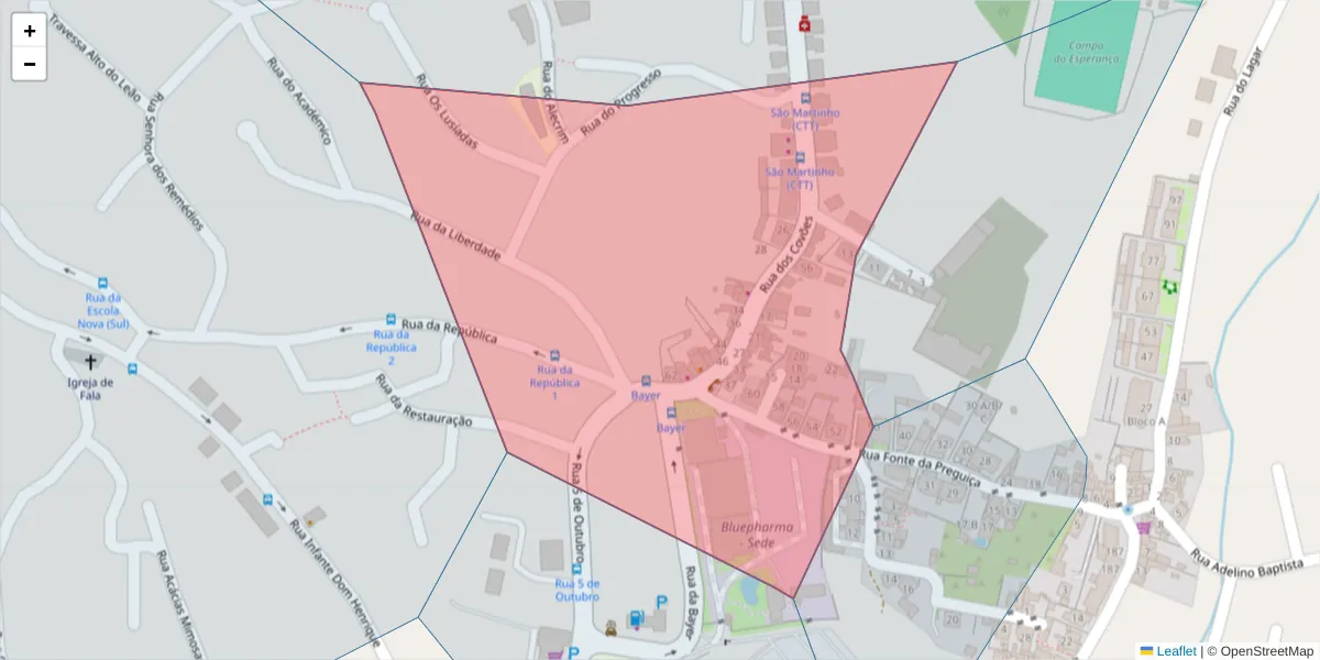 Mapa detalhado do código postal 3045-049 com limites, códigos postais vizinhos e agências dos correios