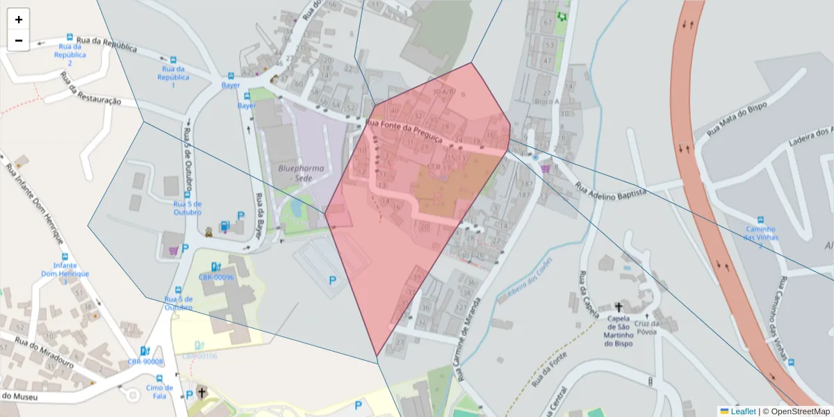 Mapa detalhado do código postal 3045-066 com limites, códigos postais vizinhos e agências dos correios