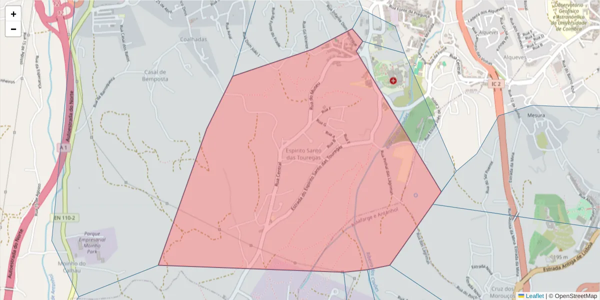 Mapa detalhado do código postal 3045-092 com limites, códigos postais vizinhos e agências dos correios