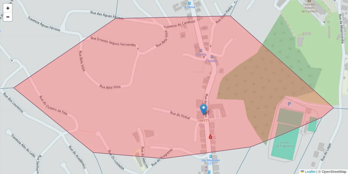 Mapa detalhado do código postal 3045-999 com limites, códigos postais vizinhos e agências dos correios