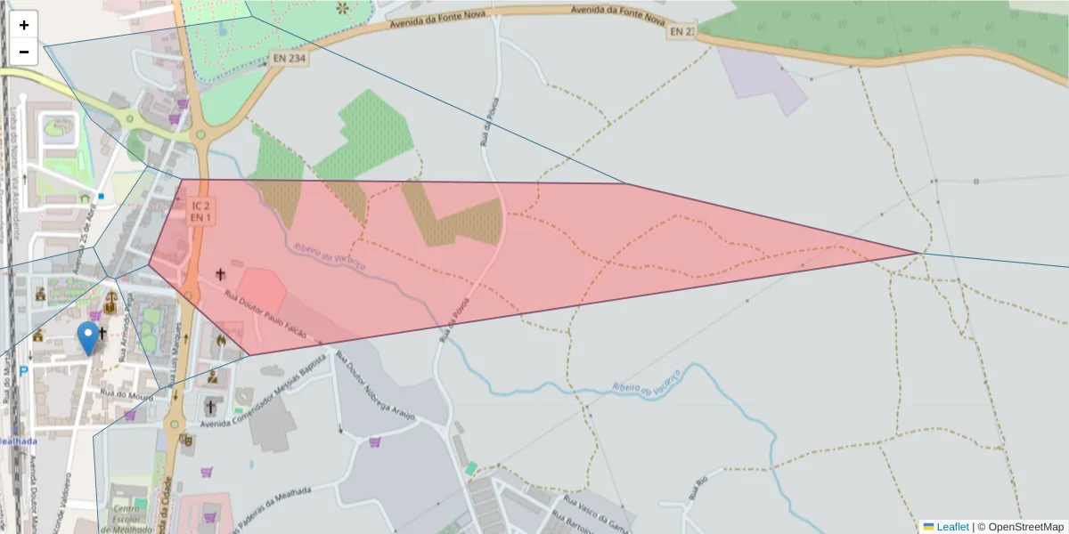 Mapa detalhado do código postal 3050-327 com limites, códigos postais vizinhos e agências dos correios
