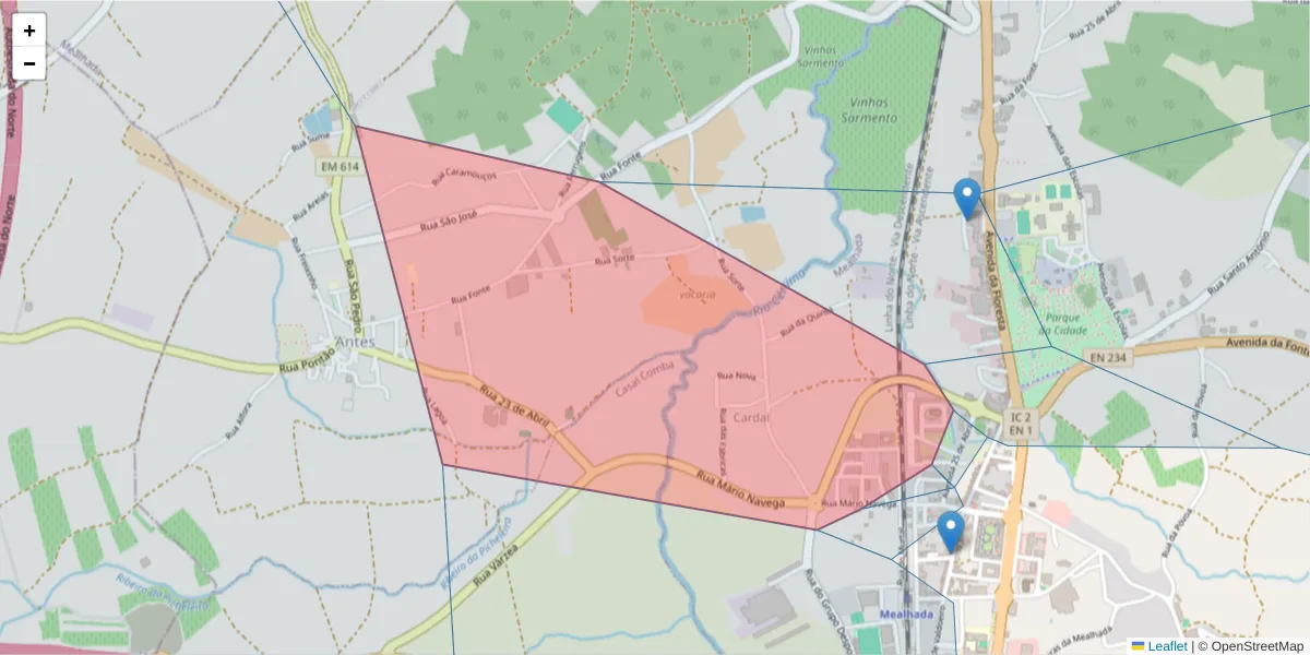 Mapa detalhado do código postal 3050-330 com limites, códigos postais vizinhos e agências dos correios