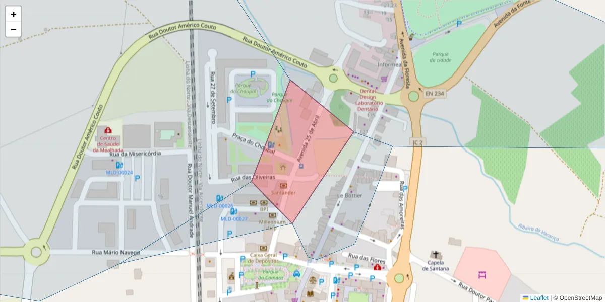 Mapa detalhado do código postal 3050-334 com limites, códigos postais vizinhos e agências dos correios