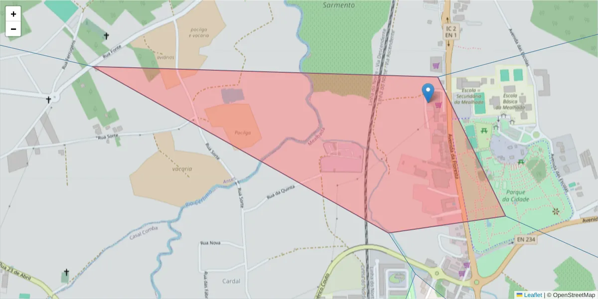 Mapa detalhado do código postal 3050-347 com limites, códigos postais vizinhos e agências dos correios