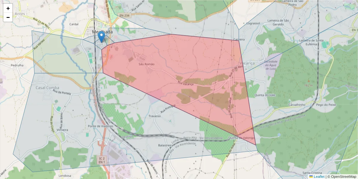 Mapa detalhado do código postal 3050-361 com limites, códigos postais vizinhos e agências dos correios