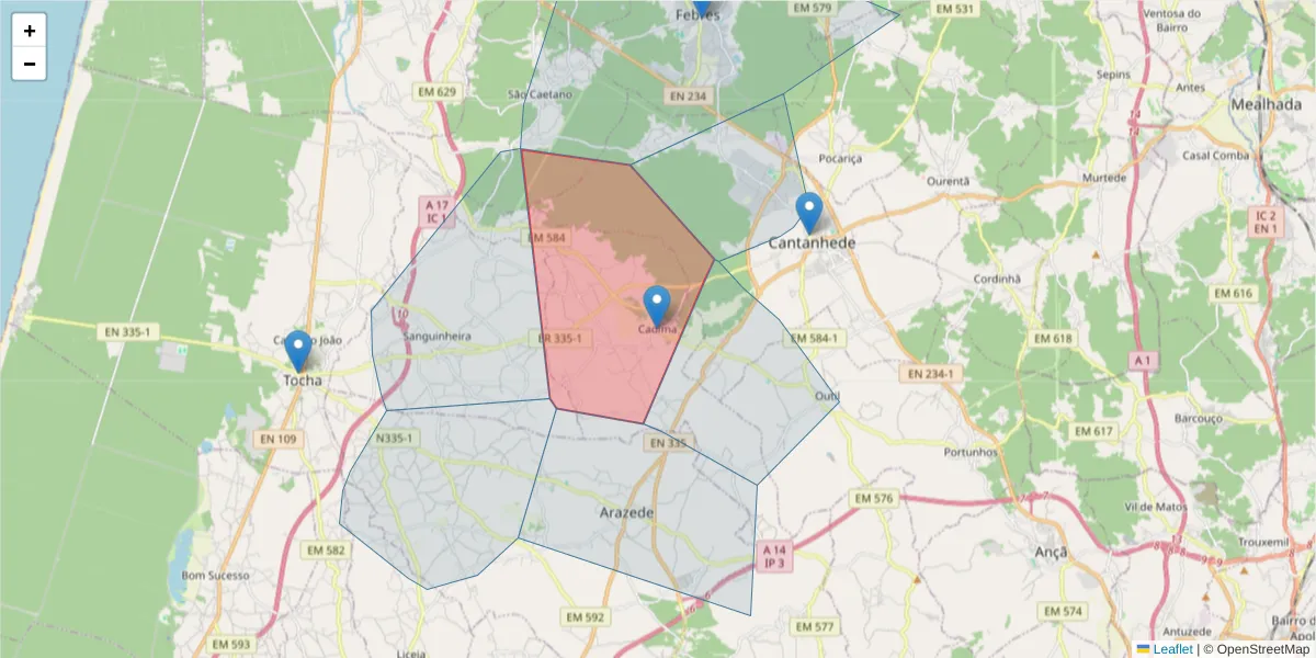 Mapa detalhado do código postal 3060-094 com limites, códigos postais vizinhos e agências dos correios