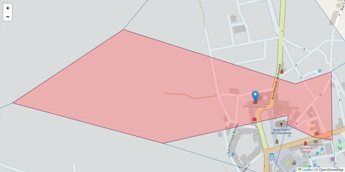 Mapa detalhado do código postal 3060-133 com limites, códigos postais vizinhos e agências dos correios