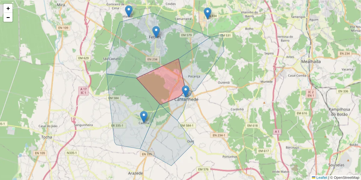 Mapa detalhado do código postal 3060-179 com limites, códigos postais vizinhos e agências dos correios