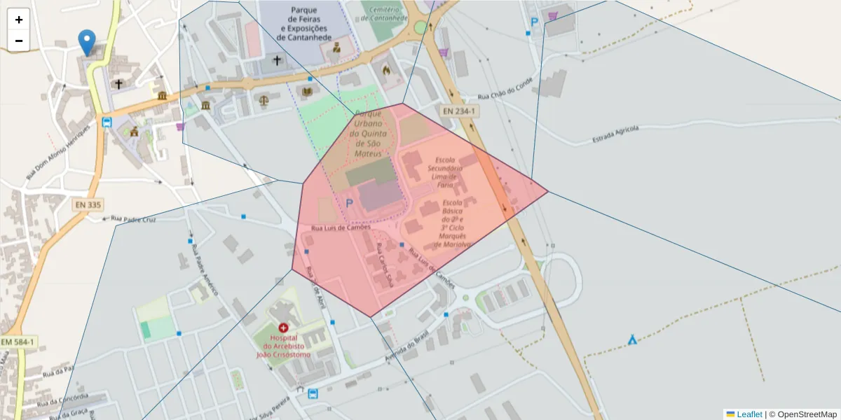 Mapa detalhado do código postal 3060-183 com limites, códigos postais vizinhos e agências dos correios