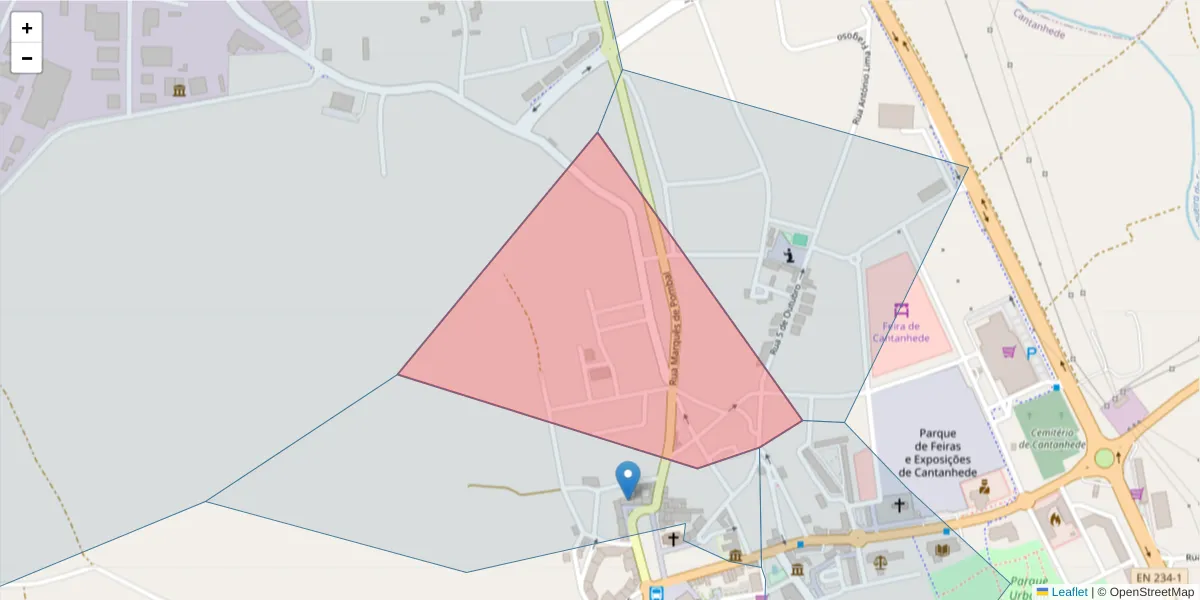 Mapa detalhado do código postal 3060-185 com limites, códigos postais vizinhos e agências dos correios