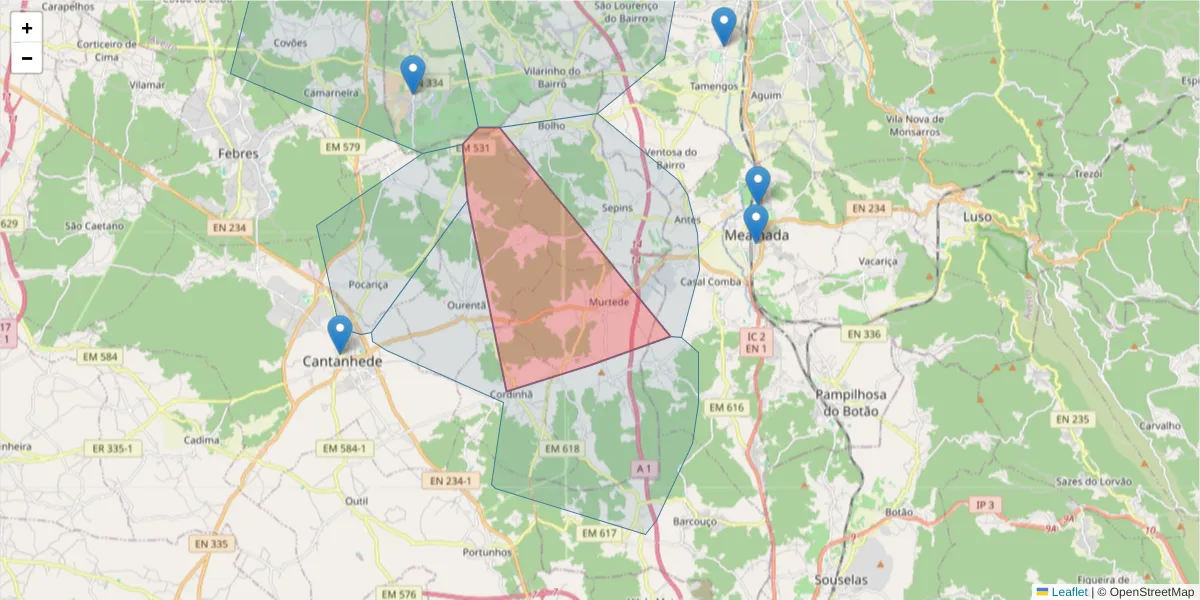 Mapa detalhado do código postal 3060-408 com limites, códigos postais vizinhos e agências dos correios