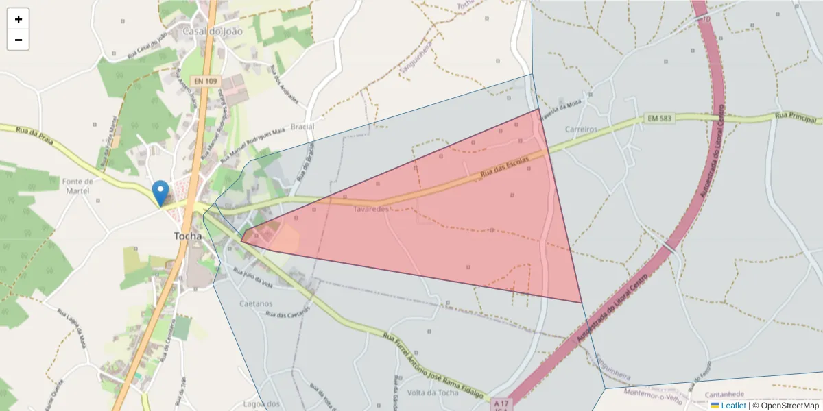 Mapa detalhado do código postal 3060-708 com limites, códigos postais vizinhos e agências dos correios