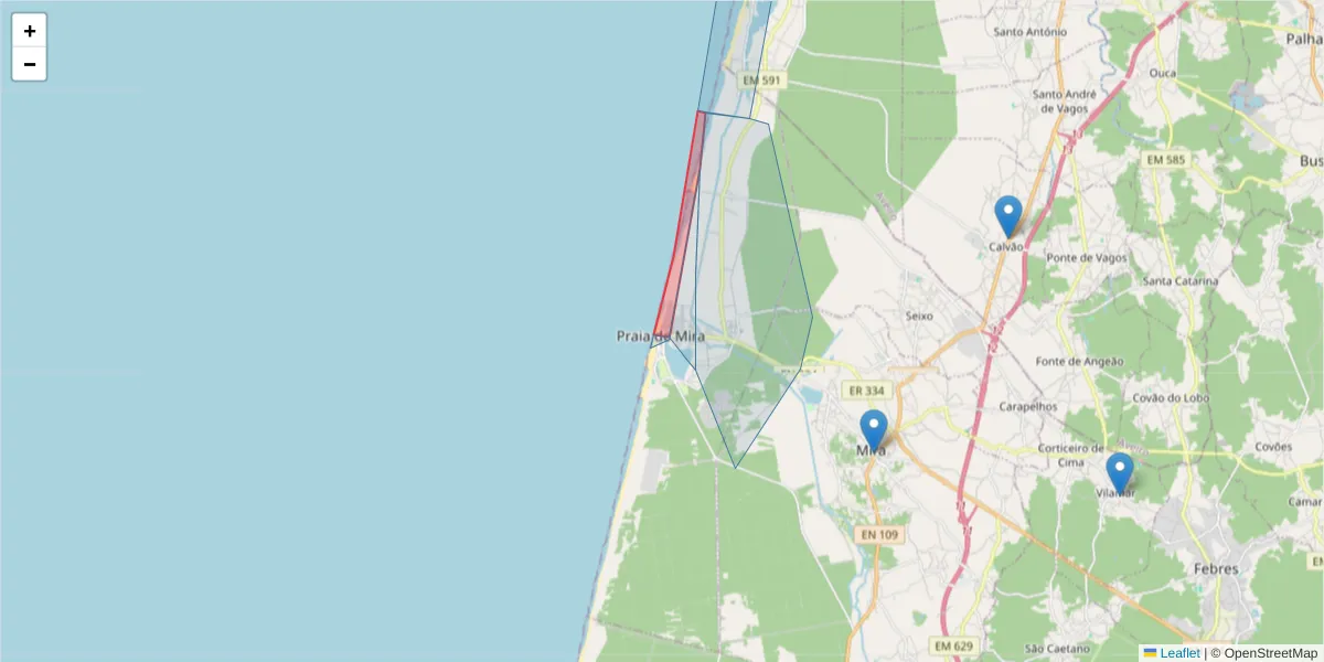 Mapa detalhado do código postal 3073-791 com limites, códigos postais vizinhos e agências dos correios