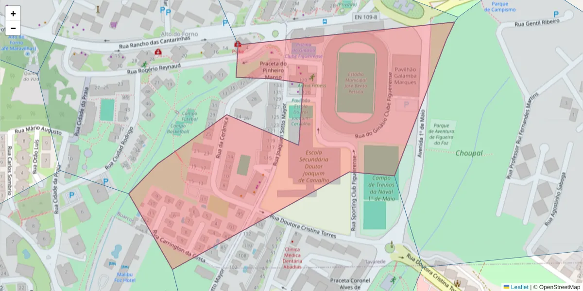 Mapa detalhado do código postal 3080-209 com limites, códigos postais vizinhos e agências dos correios