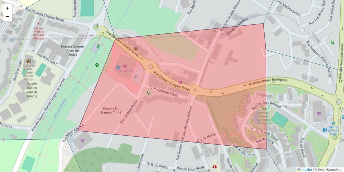 Mapa detalhado do código postal 3080-210 com limites, códigos postais vizinhos e agências dos correios