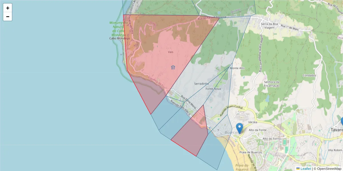 Mapa detalhado do código postal 3080-229 com limites, códigos postais vizinhos e agências dos correios