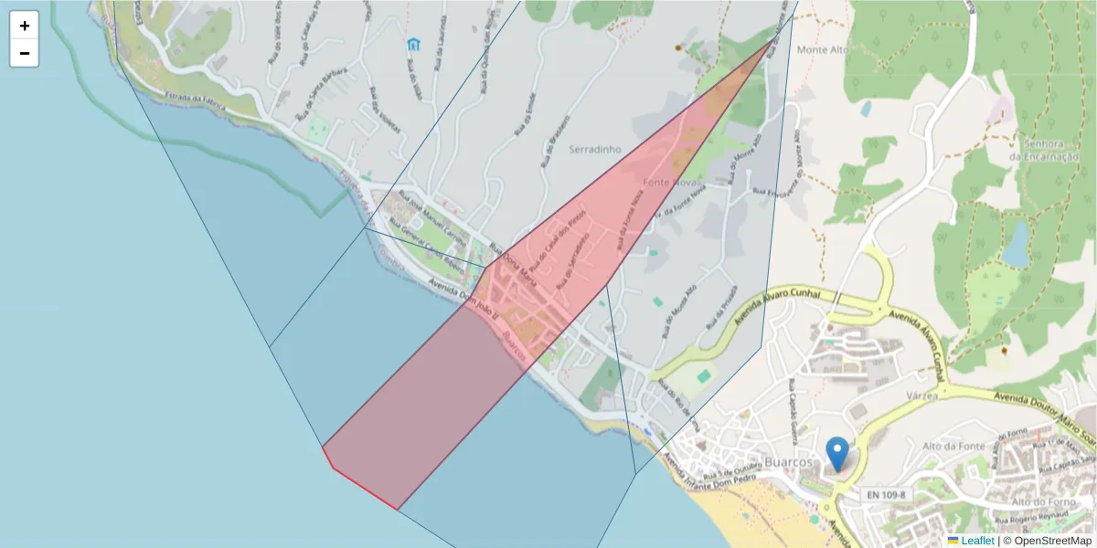 Mapa detalhado do código postal 3080-450 com limites, códigos postais vizinhos e agências dos correios