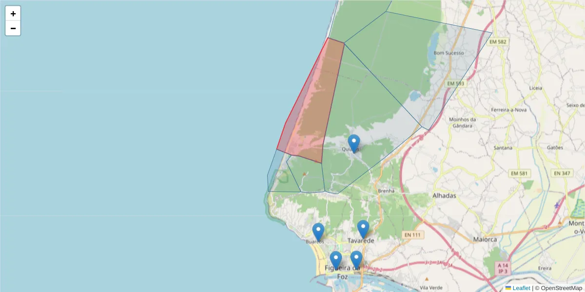 Mapa detalhado do código postal 3080-515 com limites, códigos postais vizinhos e agências dos correios