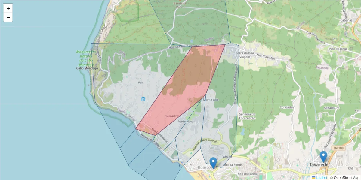 Mapa detalhado do código postal 3080-558 com limites, códigos postais vizinhos e agências dos correios