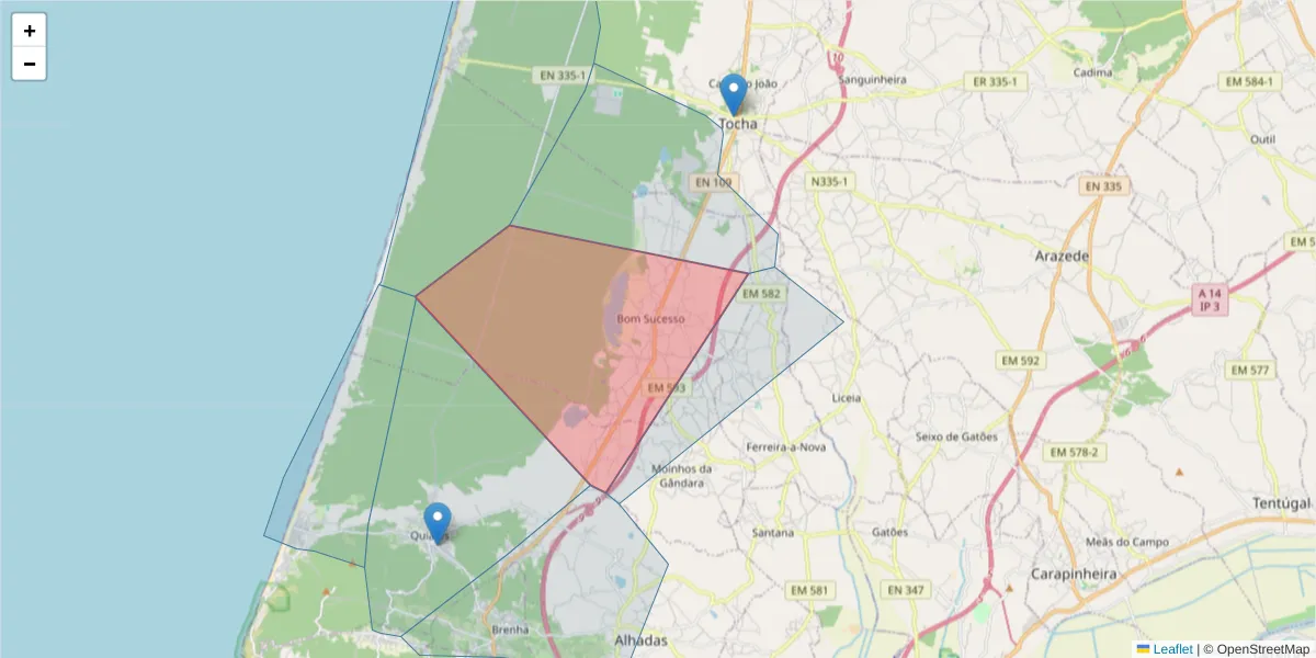 Mapa detalhado do código postal 3080-756 com limites, códigos postais vizinhos e agências dos correios