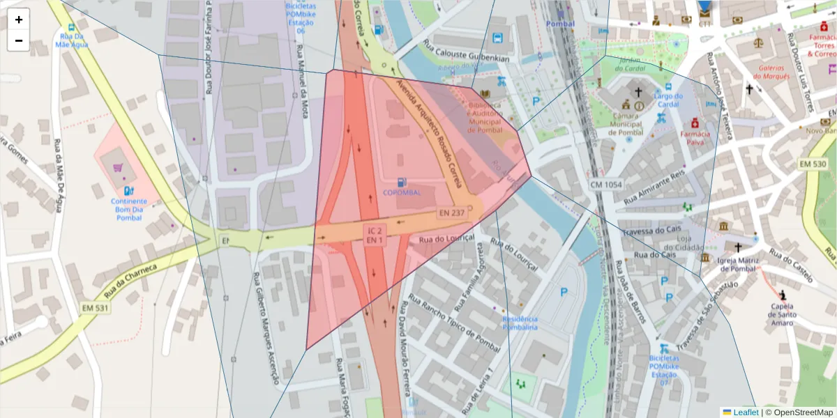Mapa detalhado do código postal 3100-427 com limites, códigos postais vizinhos e agências dos correios