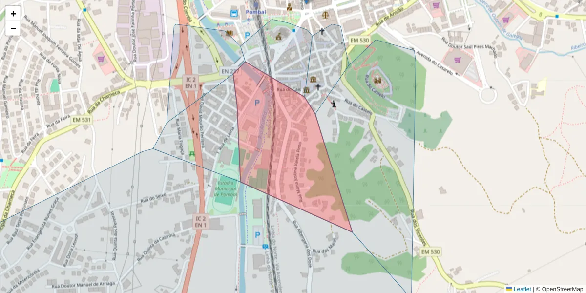 Mapa detalhado do código postal 3100-437 com limites, códigos postais vizinhos e agências dos correios