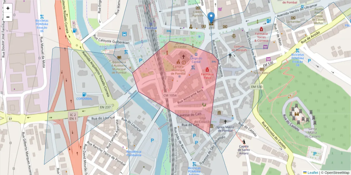 Mapa detalhado do código postal 3100-440 com limites, códigos postais vizinhos e agências dos correios