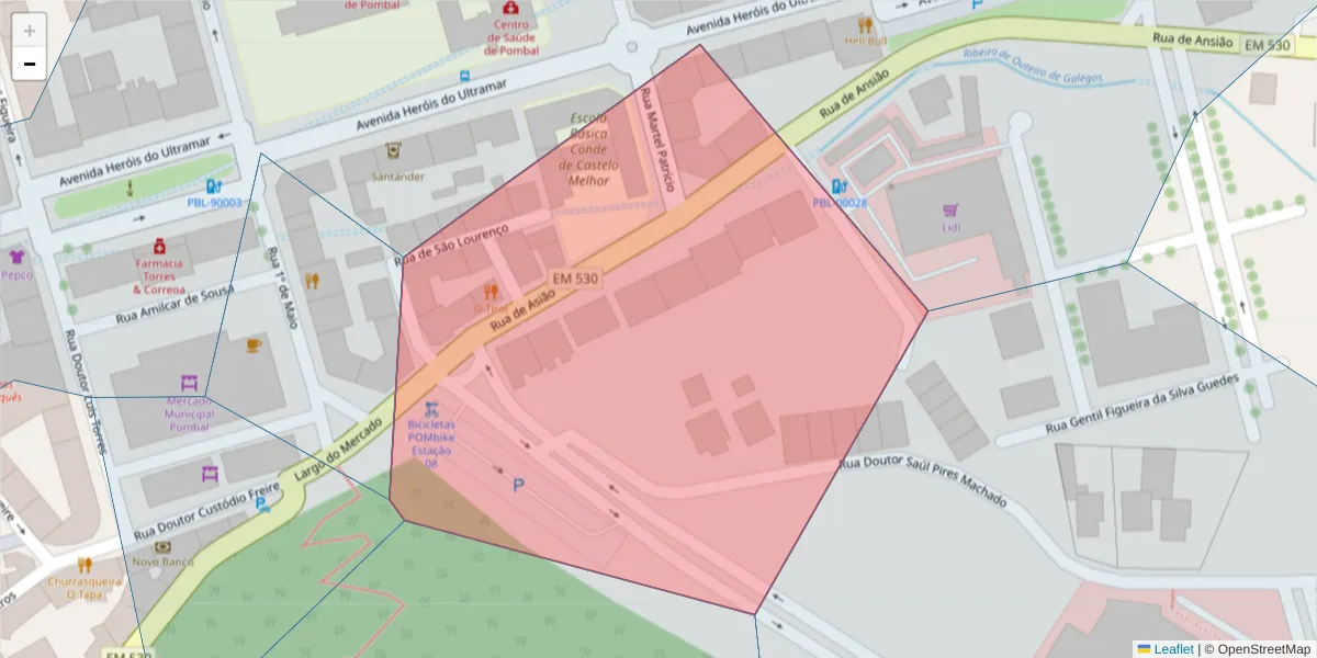 Mapa detalhado do código postal 3100-475 com limites, códigos postais vizinhos e agências dos correios