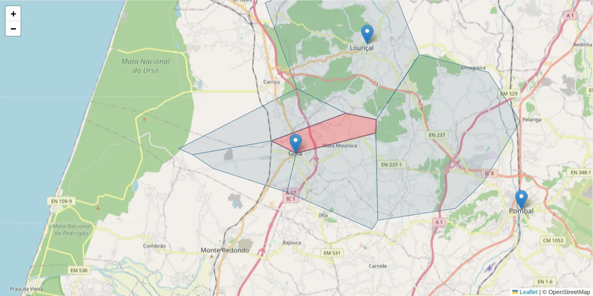 Mapa detalhado do código postal 3105-089 com limites, códigos postais vizinhos e agências dos correios