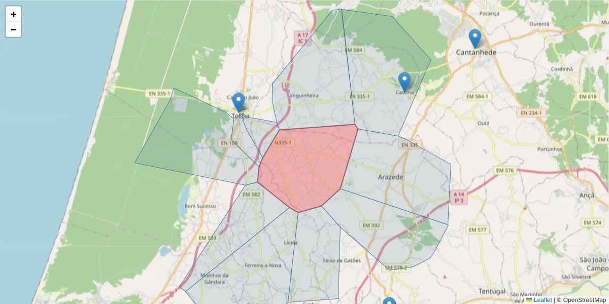 Mapa detalhado do código postal 3140-028 com limites, códigos postais vizinhos e agências dos correios