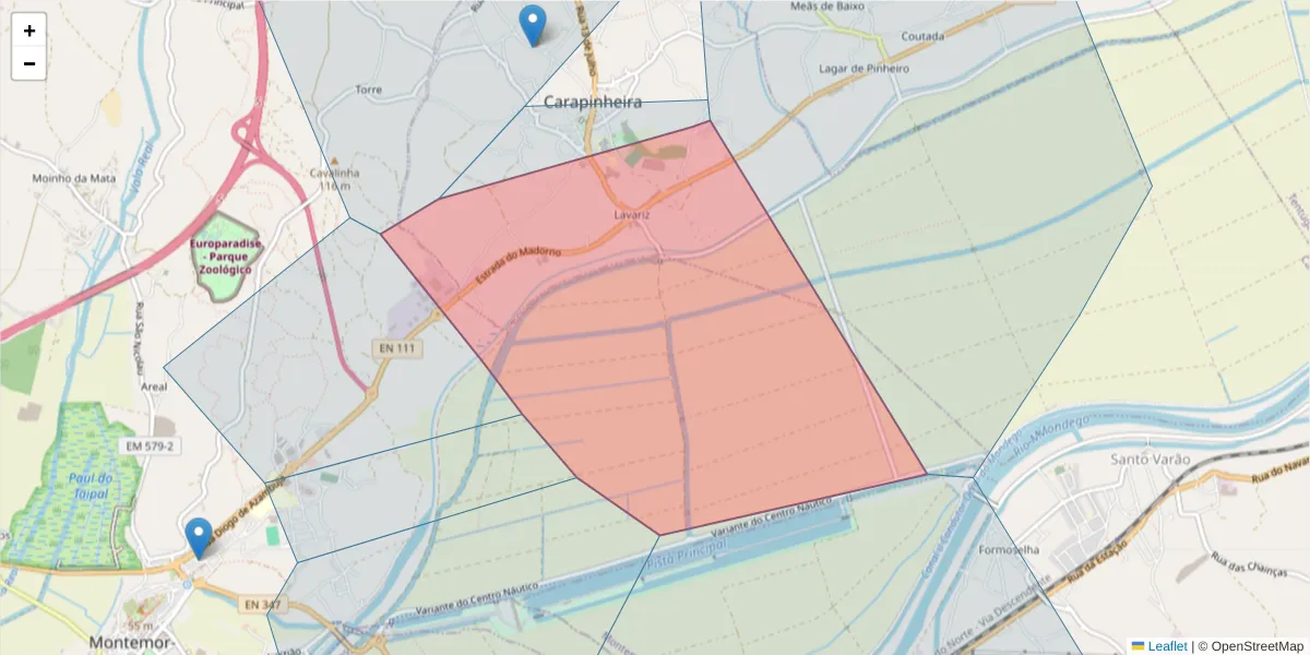 Mapa detalhado do código postal 3140-094 com limites, códigos postais vizinhos e agências dos correios