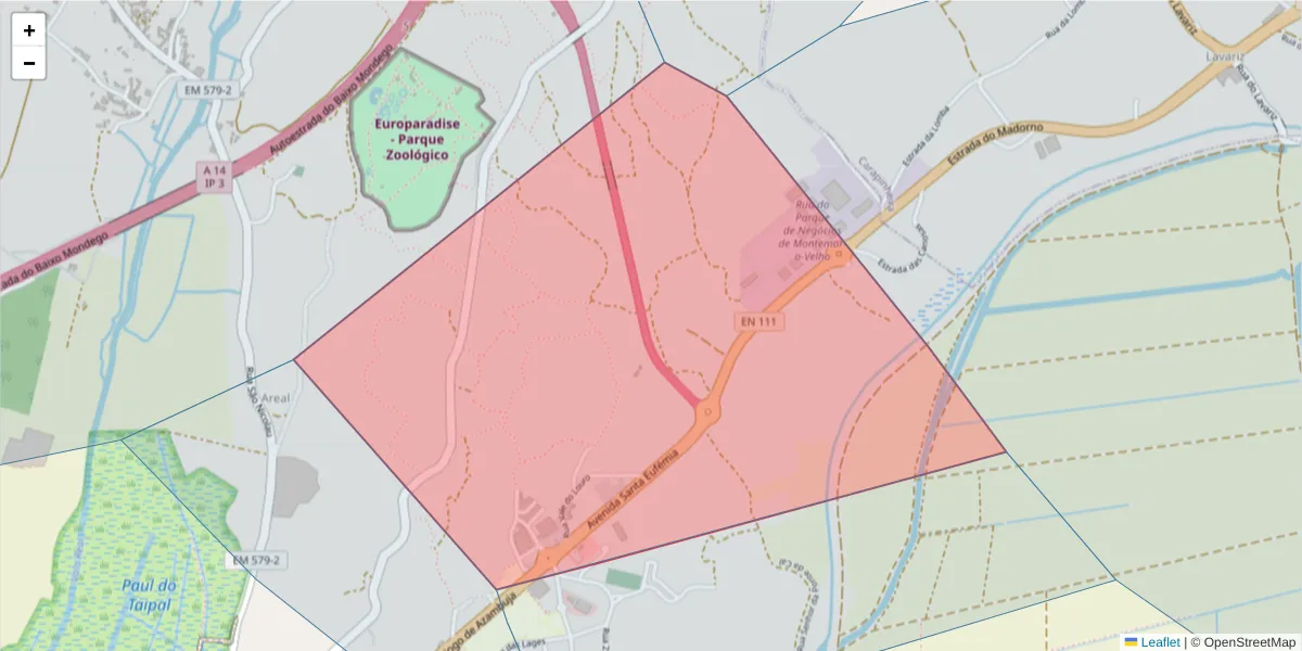 Mapa detalhado do código postal 3140-249 com limites, códigos postais vizinhos e agências dos correios