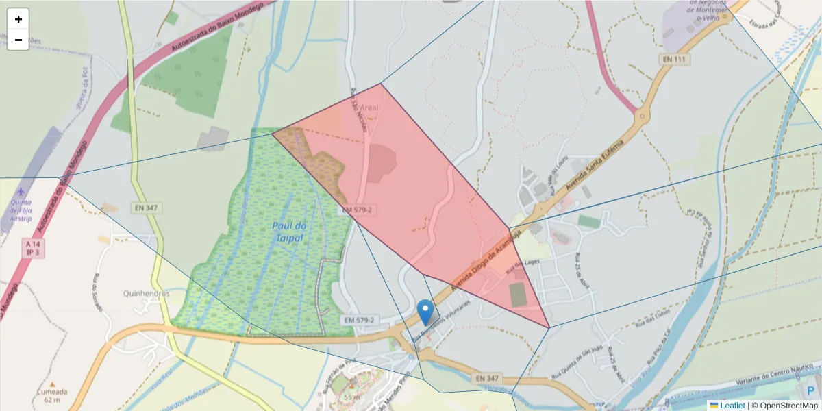 Mapa detalhado do código postal 3140-274 com limites, códigos postais vizinhos e agências dos correios