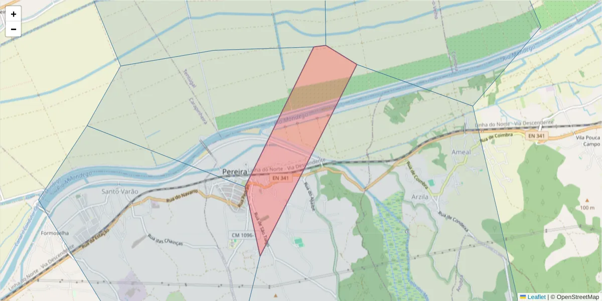 Mapa detalhado do código postal 3140-304 com limites, códigos postais vizinhos e agências dos correios