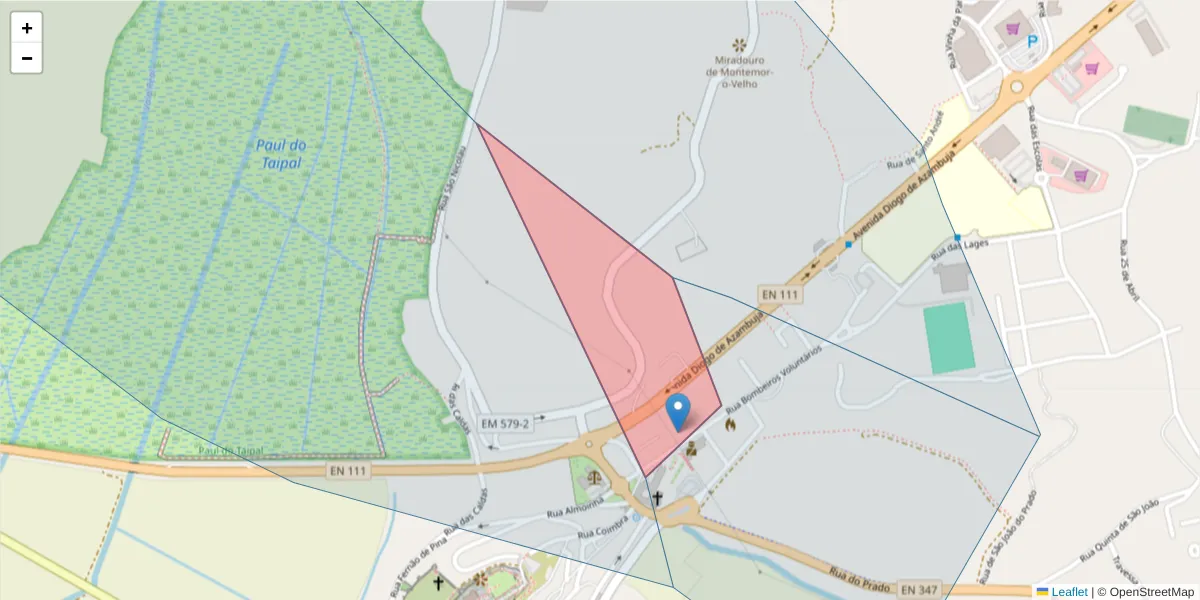 Mapa detalhado do código postal 3140-999 com limites, códigos postais vizinhos e agências dos correios