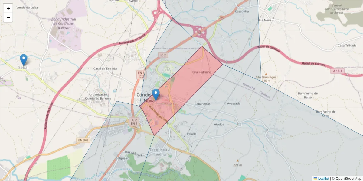 Mapa detalhado do código postal 3150-120 com limites, códigos postais vizinhos e agências dos correios