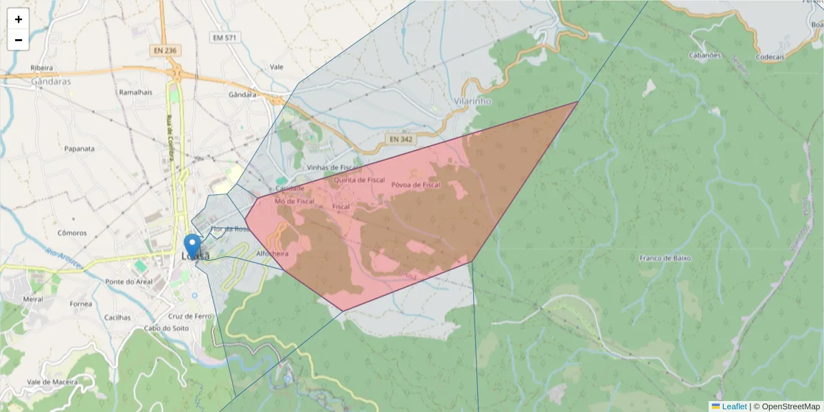 Mapa detalhado do código postal 3200-085 com limites, códigos postais vizinhos e agências dos correios