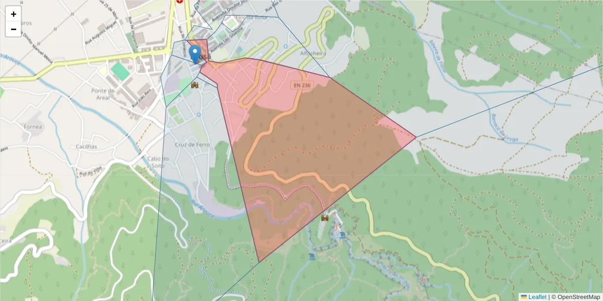 Mapa detalhado do código postal 3200-200 com limites, códigos postais vizinhos e agências dos correios
