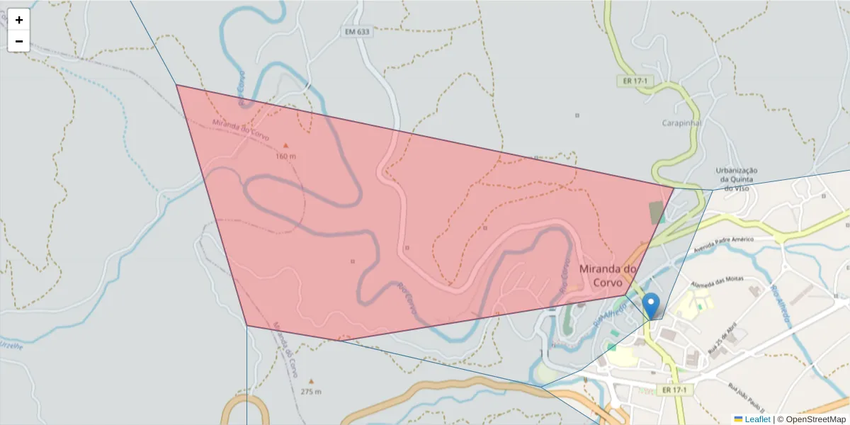 Mapa detalhado do código postal 3220-209 com limites, códigos postais vizinhos e agências dos correios