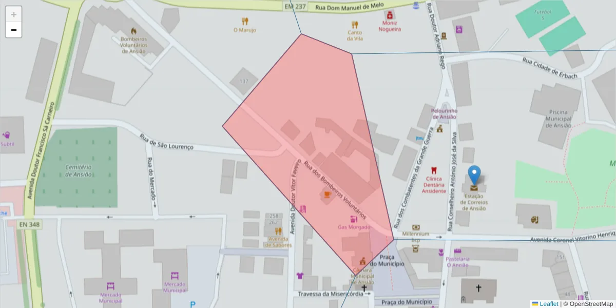 Mapa detalhado do código postal 3240-129 com limites, códigos postais vizinhos e agências dos correios