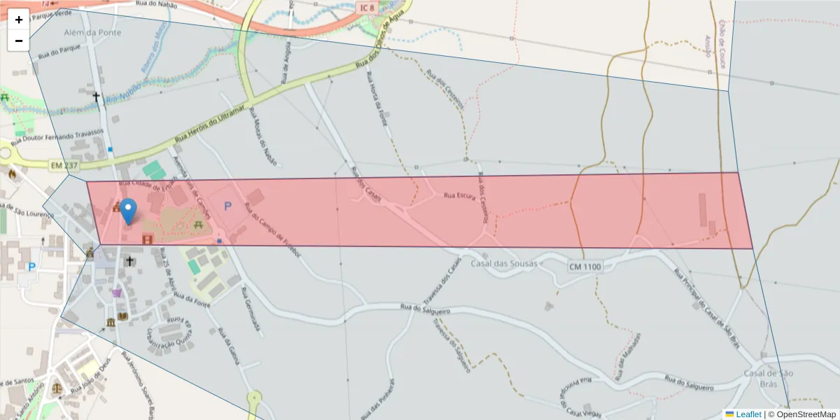 Mapa detalhado do código postal 3240-133 com limites, códigos postais vizinhos e agências dos correios